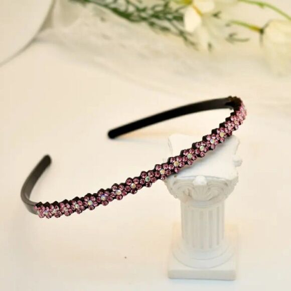 Rhinestone Headband For Women Girls Fashion Crystal Pink Flower Sparkles - Picture 1 of 3